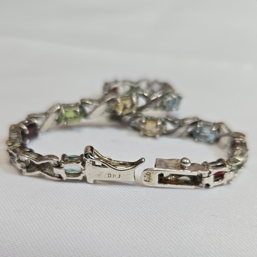 Silver Bracelet With Multi-Colored Gemstones - image 3